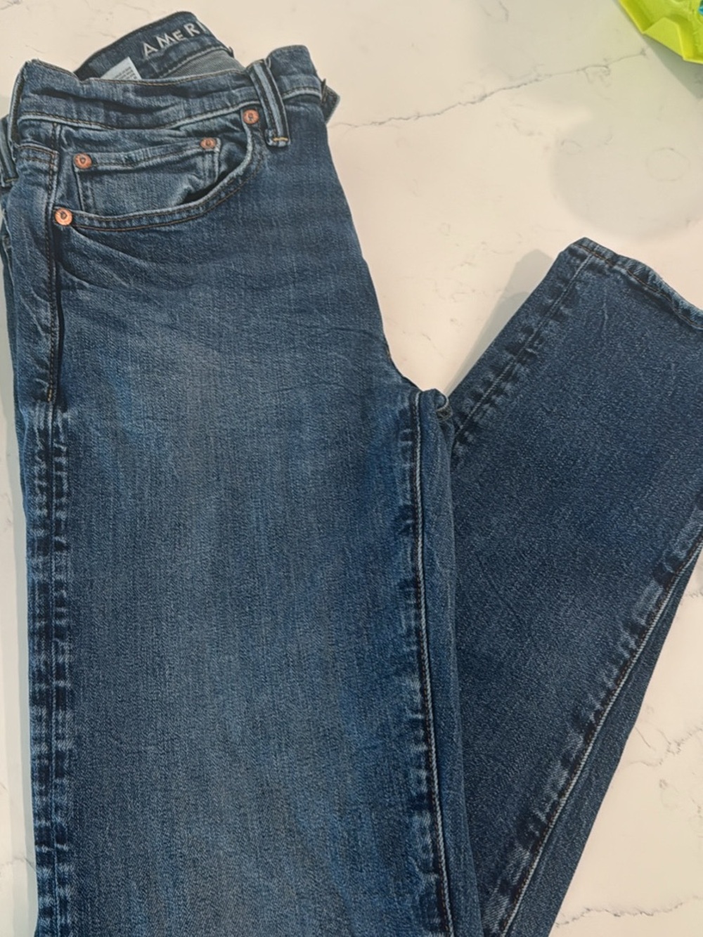 American Eagle Blue Denim Jeans with Embroidered Waistband